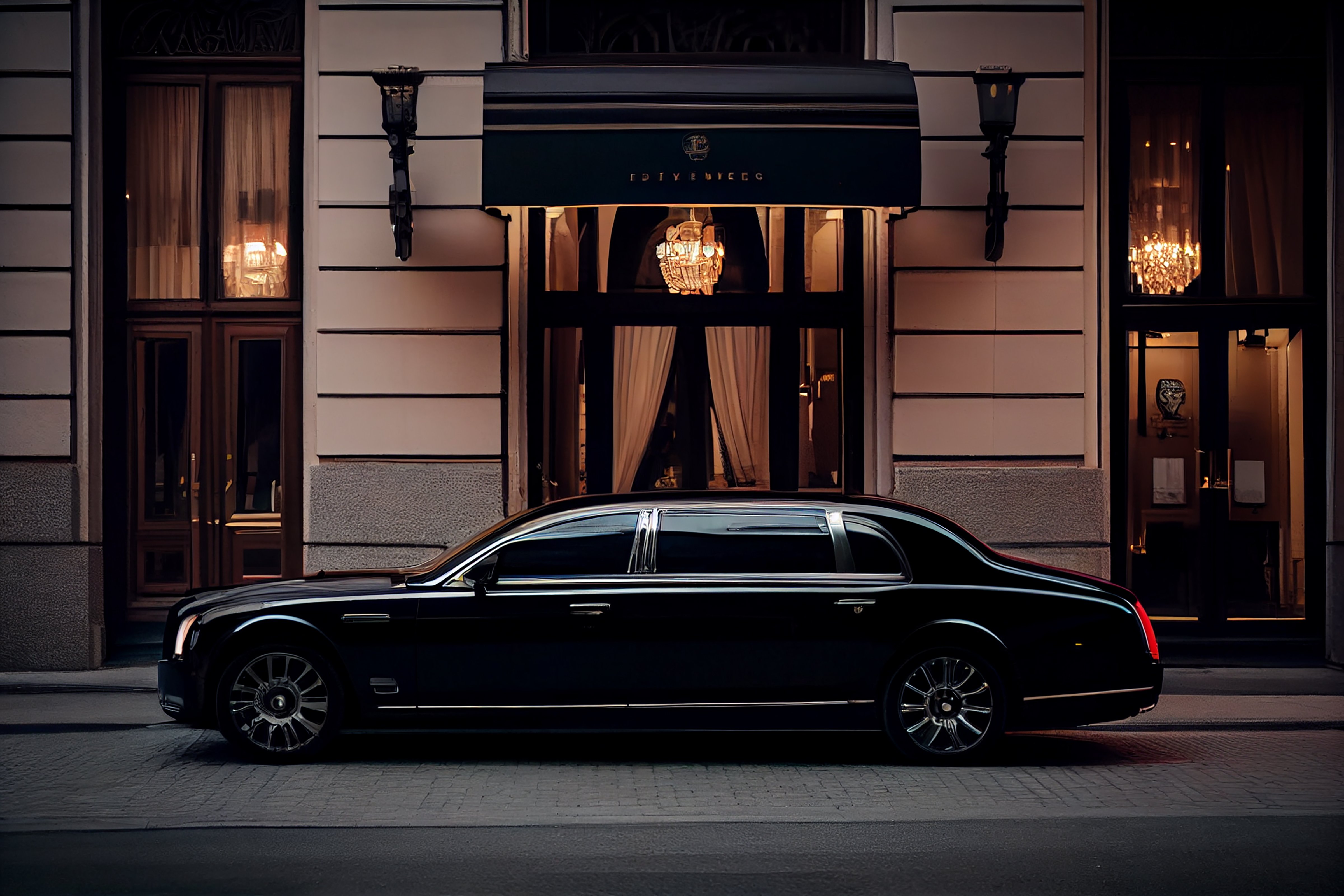 luxury-car-speeds-by-modern-building-dusk-generative-ai